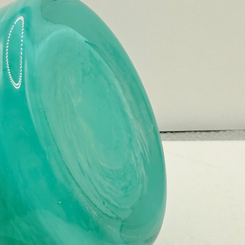Hand-Blown Glass Vase‎ Home Decor Medium Turquoise Swirl Silver Rim Modern